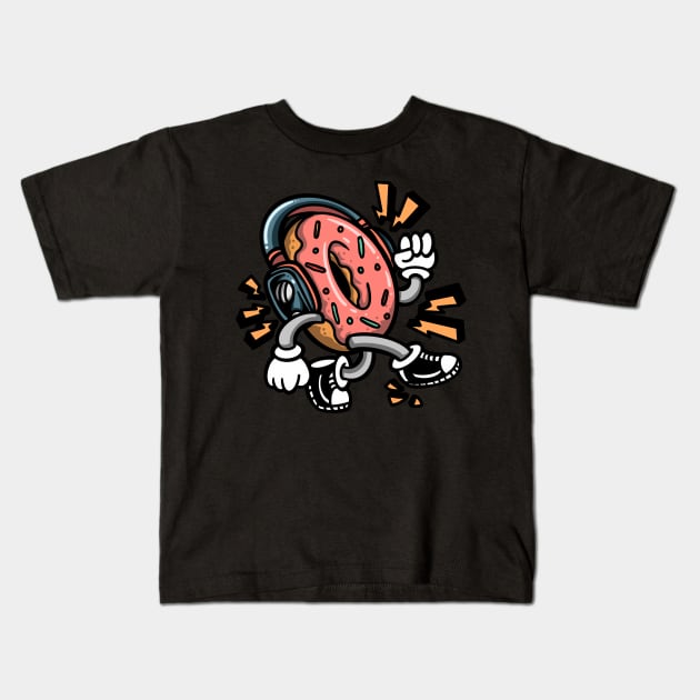 Donut With Headphones Kids T-Shirt by Dojaja